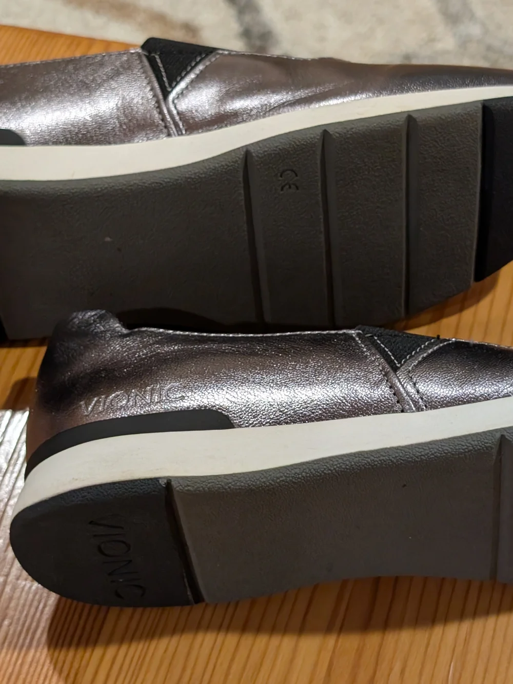 Vionic Metallic Pewter Slip-On Mary Jane Flats with Black Elastic Strap